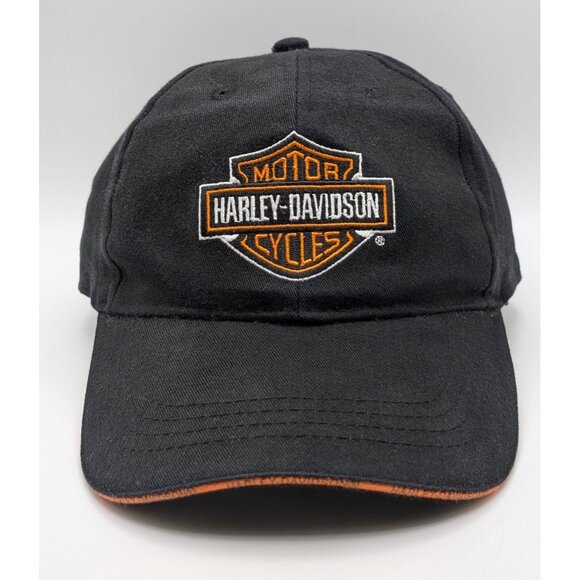 Harley-Davidson Motorcycles Hat Strap Back Cap Classic Black Orange Logo Chopper - Picture 2 of 6